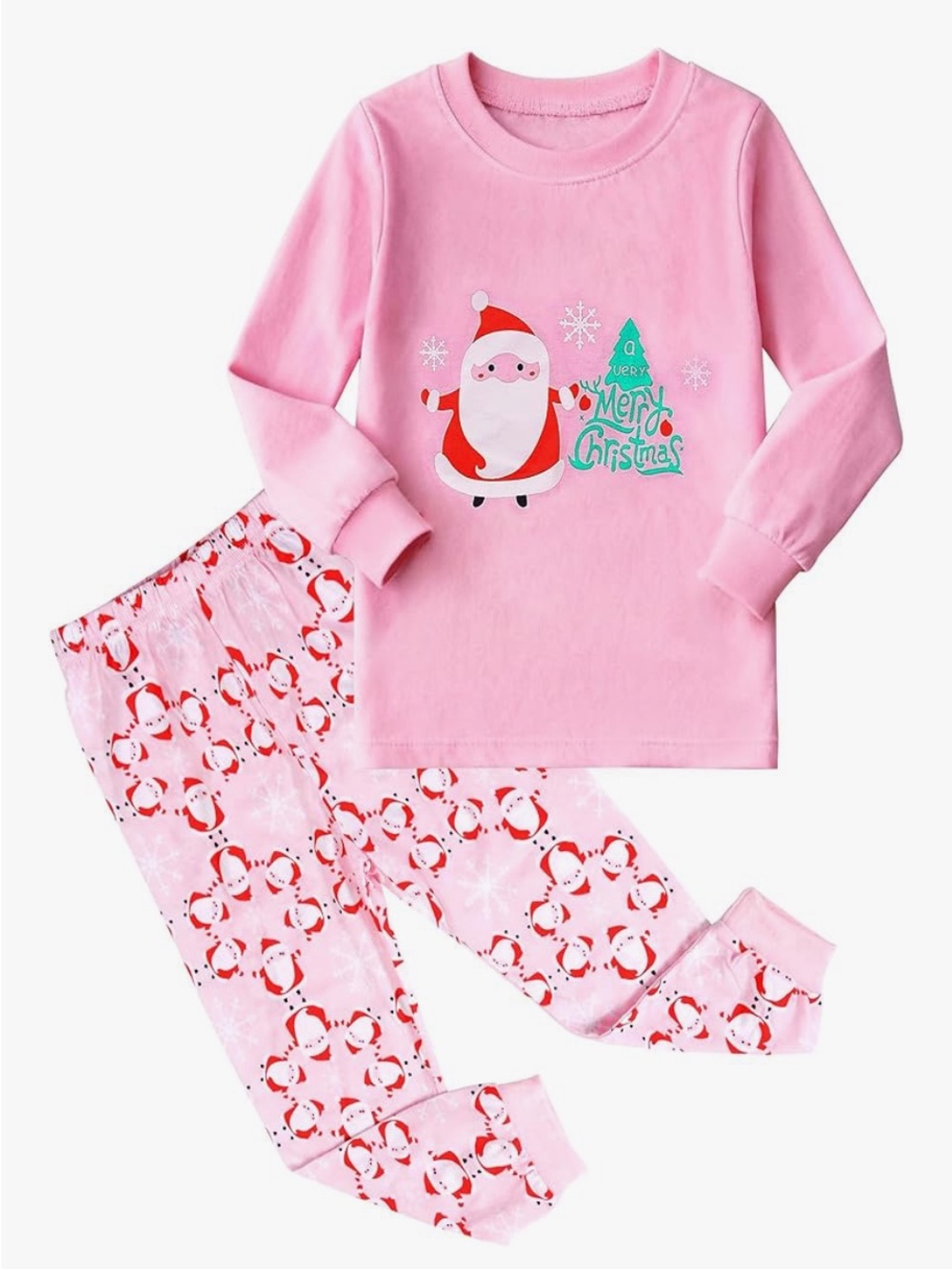 Girls Pink Santa Christmas Pajama Set